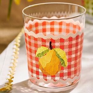 Anthropologie Orange Gingham Pear Glass